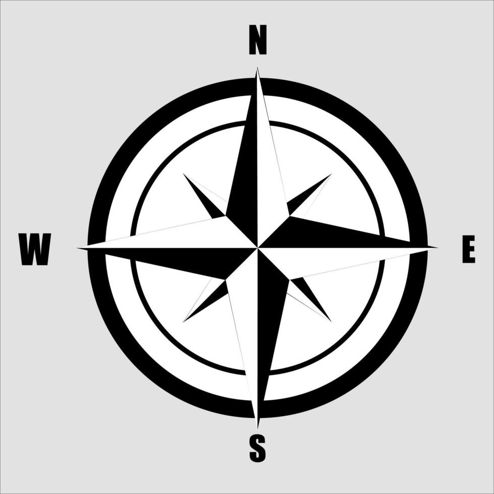 un' nero colore bussola con nord, Sud, est, ovest direzione per navigazione utilizzando magnetico i campi vettore, icona, simbolo, e illustrazione vettore