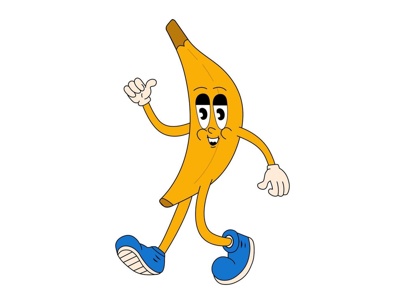 Groovy Banana cartone animato carattere. vettore retrò illustrazione isolato su bianca sfondo.