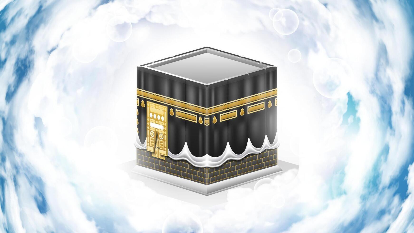 realistico kaaba circondato di bianca nuvole sfondo vettore