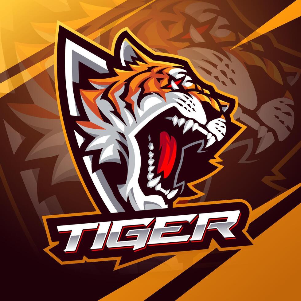 design del logo della mascotte esport della testa di tigre vettore