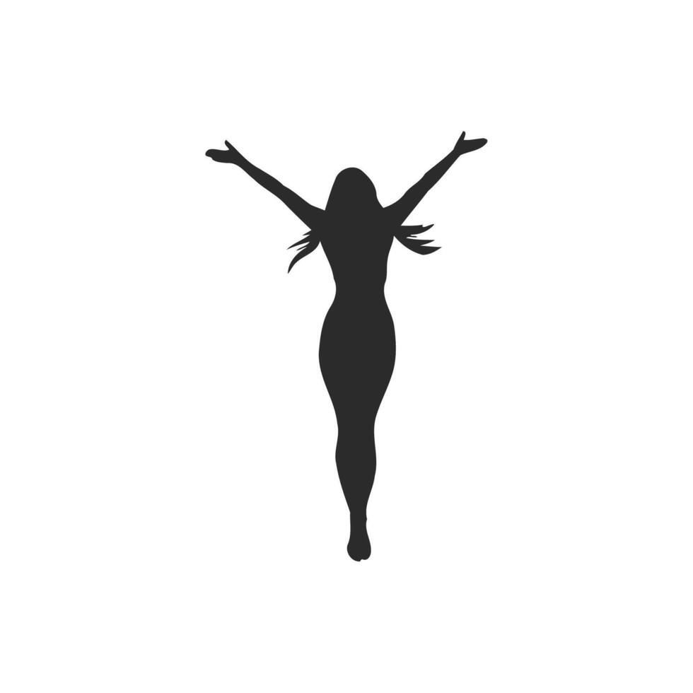 silhouette di un' donna con mani sollevato salita icona. vettore illustrazione design.