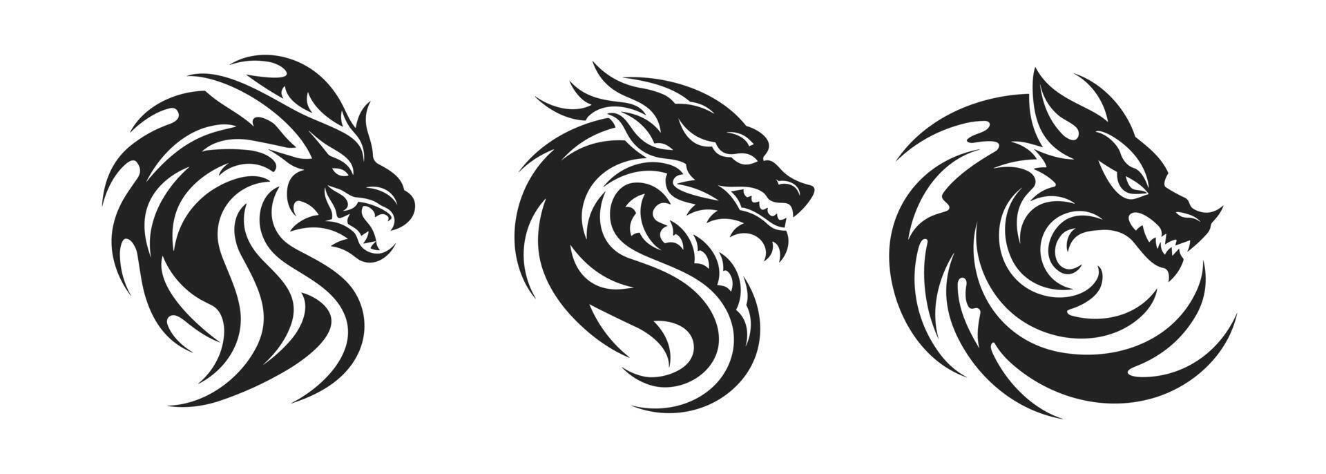 tribale tatuaggio di il Drago testa silhouette ornamento piatto stile design vettore illustrazione impostato