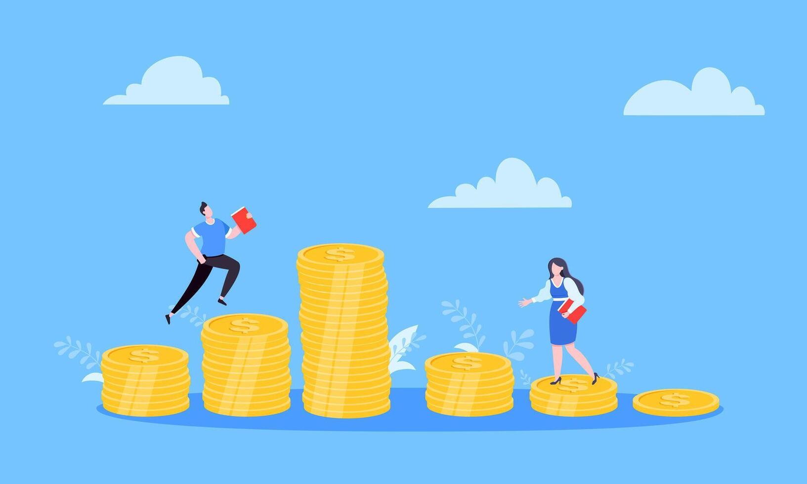 stipendio e Genere disuguaglianza divario fra donne e uomini attività commerciale concetto piatto stile design vettore illustrazione.