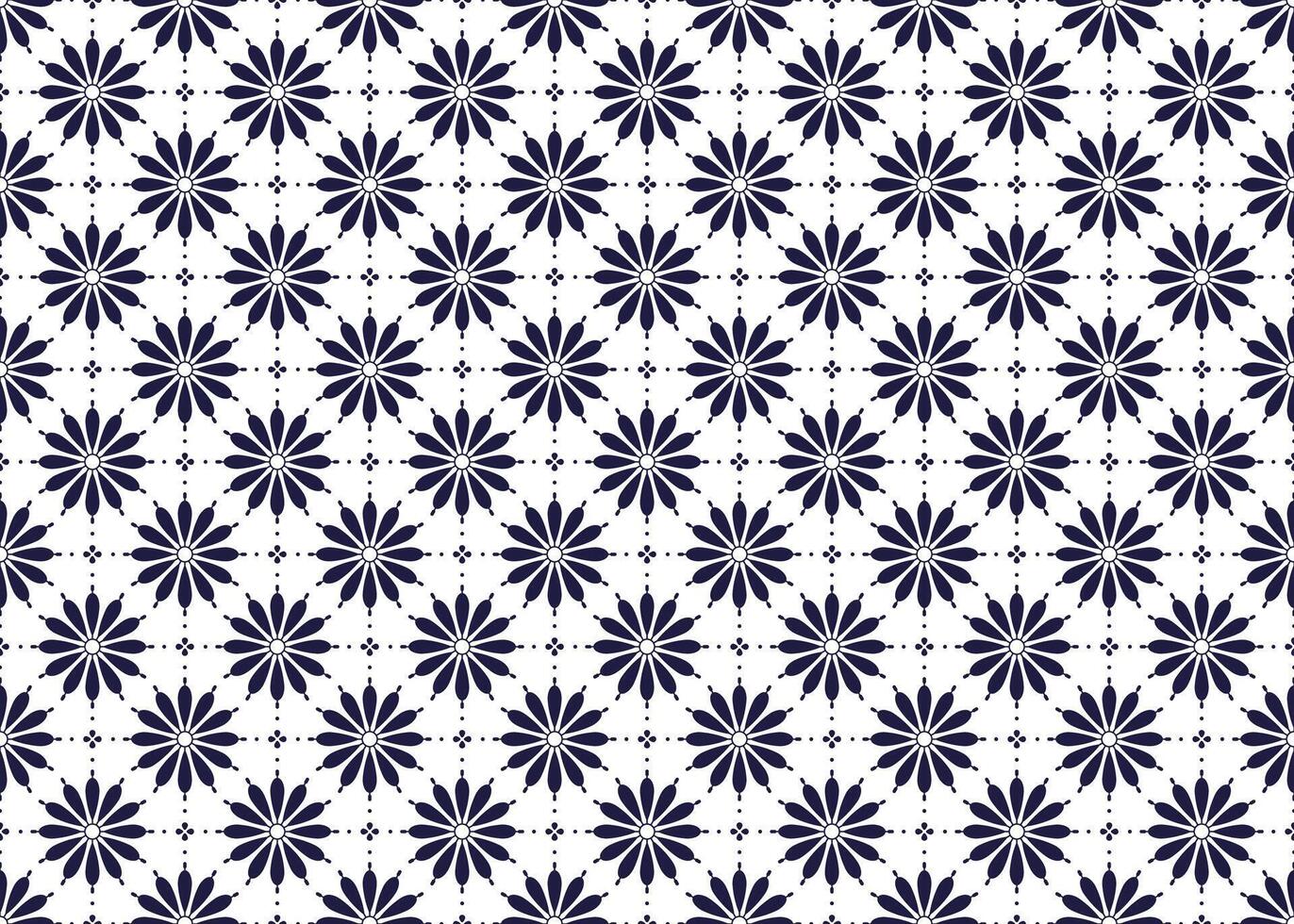 simbolo geometrico buio blu fiori su bianca sfondo senza soluzione di continuità modello per stoffa tappeto sfondo involucro eccetera. vettore