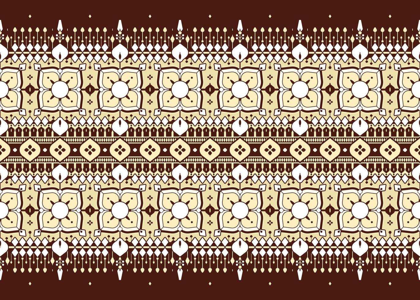 geometrico fiori design su Marrone sfondo etnico tessuto senza soluzione di continuità modello per stoffa tappeto sfondo involucro eccetera. vettore