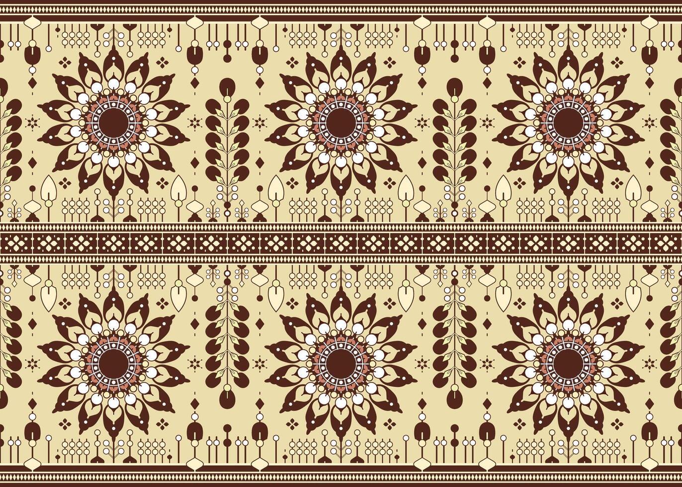 mandala e geometrico forma design su Marrone sfondo etnico senza soluzione di continuità modello per stoffa tappeto sfondo involucro eccetera. vettore