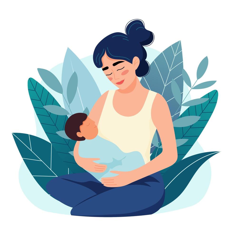 donna detiene neonato bambino. concetto di maternità, maternità, madri giorno. mano disegnato vettore illustrazione nel cartone animato stile