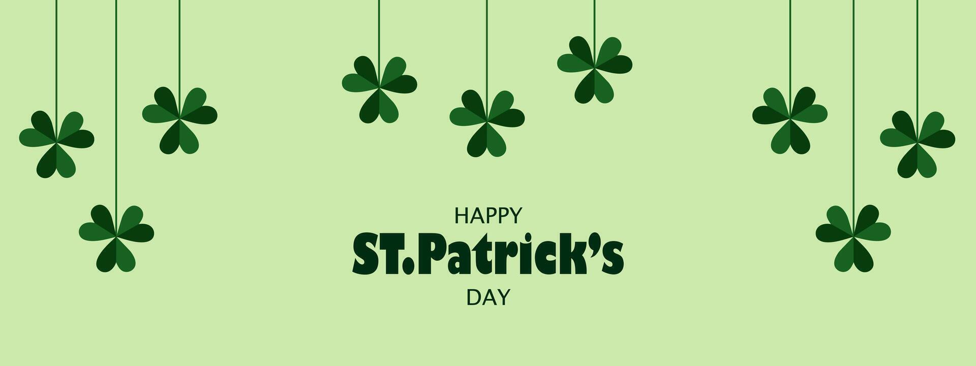 bandiera per st. Patrick giorno su marzo 17 con quadrifogli sospeso su corda. ghirlanda di verde trifoglio con posto per testo su verde sfondo. vettore