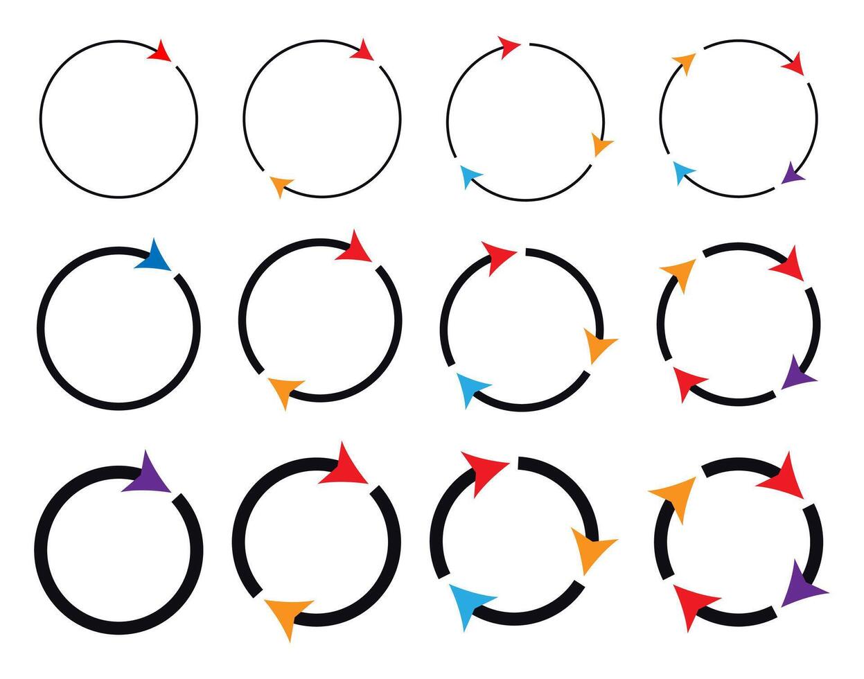 diverso circolare e diverso spessore circolare frecce cartello simboli vettore illustrazione.