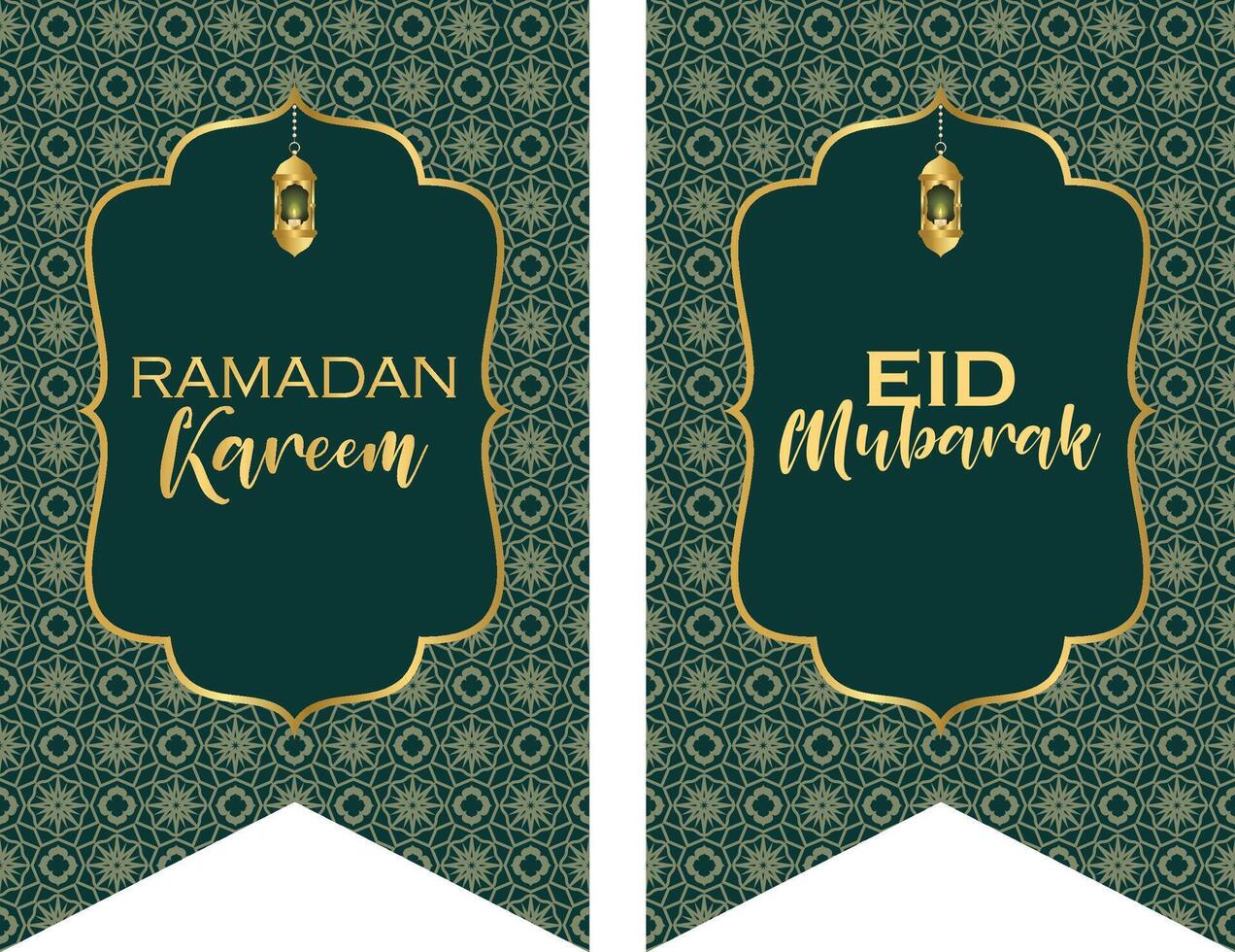 Ramadan kareem eid mubarak ghirlanda pavese manifesto sfondo verde vettore