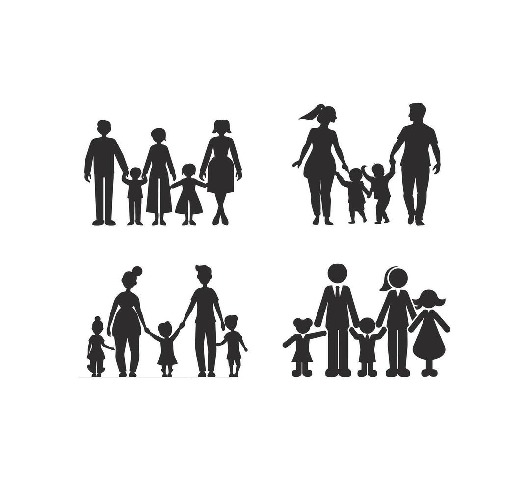 un' collezione di famiglie Tenere mani silhouette vettore illustrazione su un' bianca sfondo