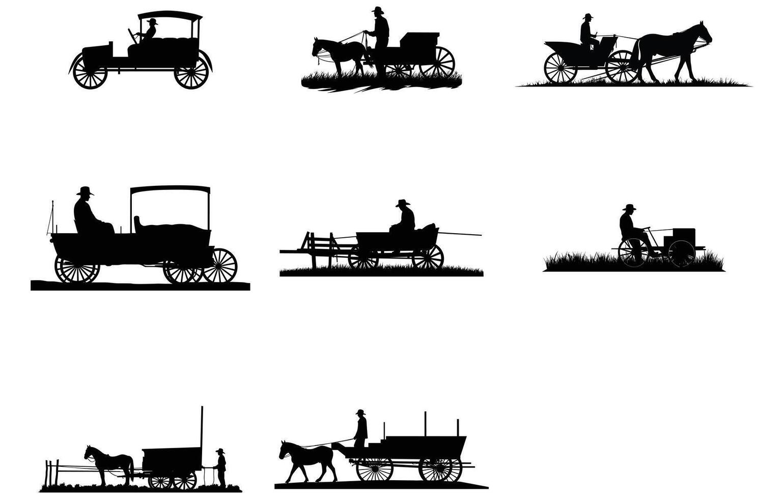 Vintage ▾ trattore hayride vettore illustrazione impostare, hayride silhouette clip arte,