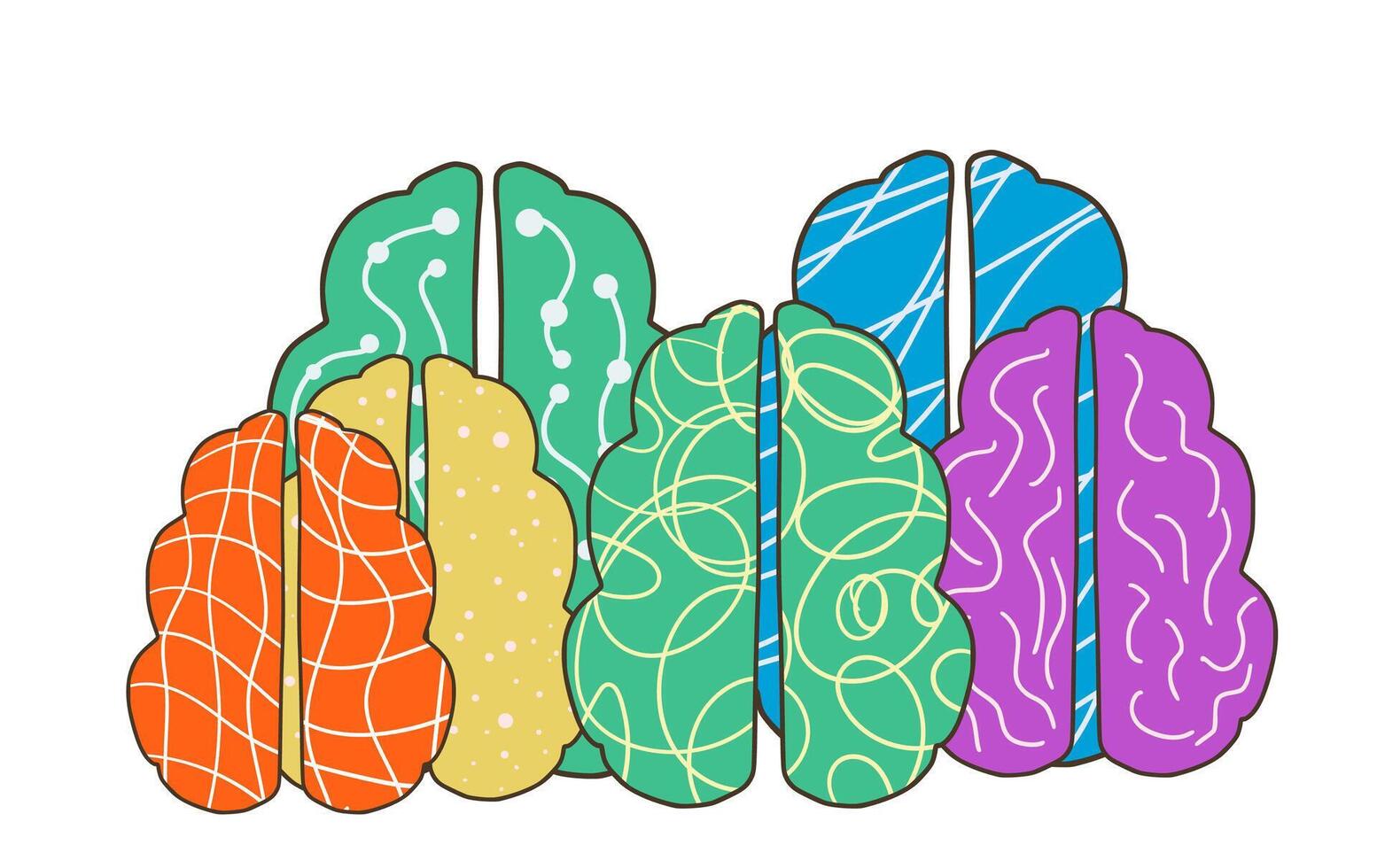 neurodiversità simbolo. brainstorming, creativo pensiero cartello. colorato umano menti metafora. vettore moderno piatto illustrazione isolato su bianca sfondo.