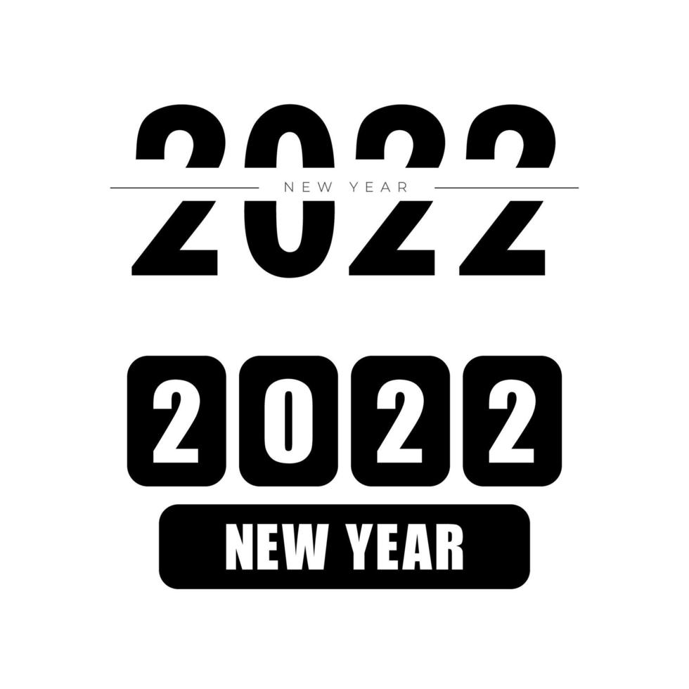 Set di design del testo del logo del nuovo anno 2022. Modello di progettazione del numero 2022. semplice icona del calendario. bandiera astratta moderna. illustrazione grafica vettoriale isolato su sfondo bianco