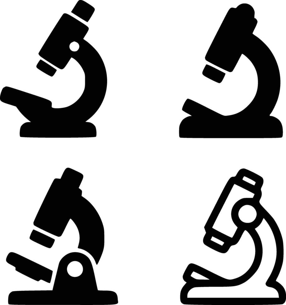 microscopio icona impostare. microscopio scienza laboratorio ingrandire attrezzo simbolo vettore