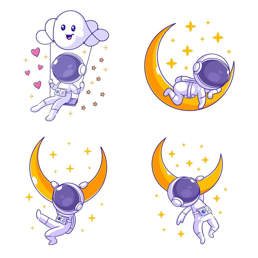 carino astronauta sospeso a partire dal il Luna, cartone animato stile impostato vettore