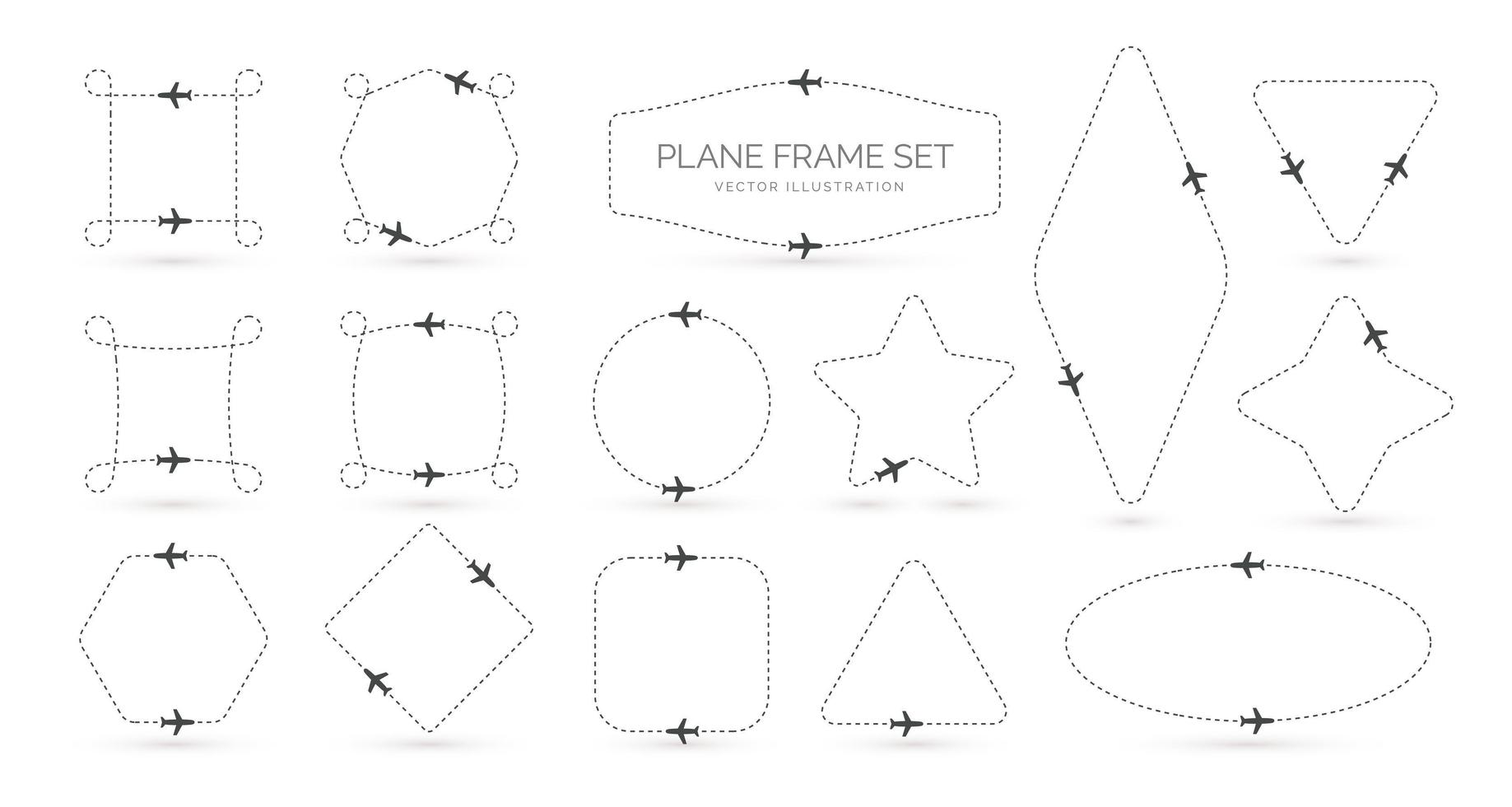 set di bordi semplici creativi di vettore di rotta dell'aeroplano