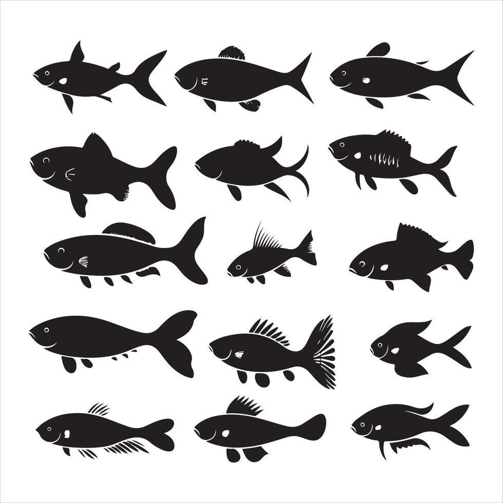 un' nero silhouette pesce impostato vettore