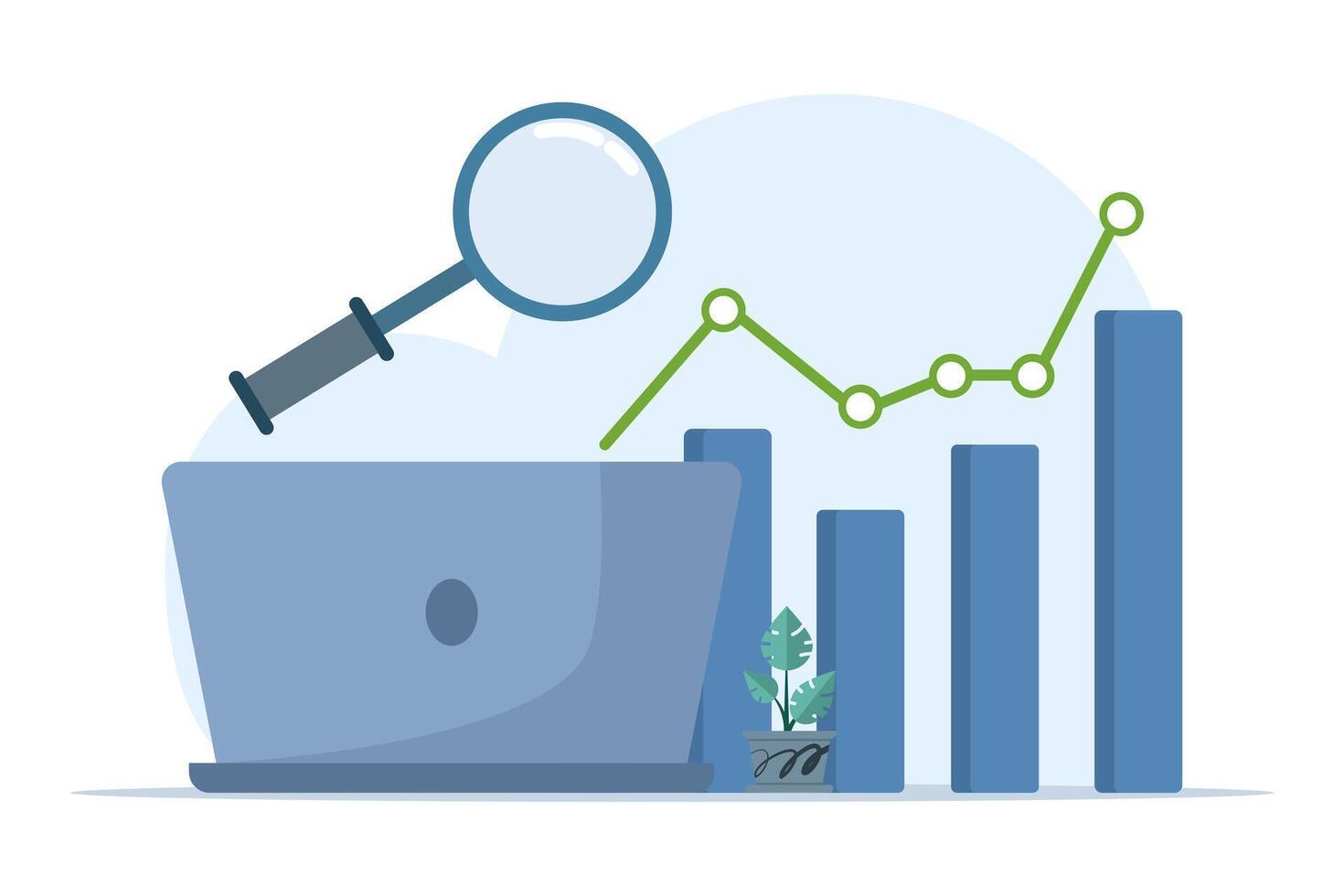 piatto illustrazione concetto di attività commerciale prestazione dati analisi, ricerca motore ottimizzazione, mercato ricerca grafico, dati analisi, finanziario rapporto, attività commerciale strategia. piatto vettore illustrazione.