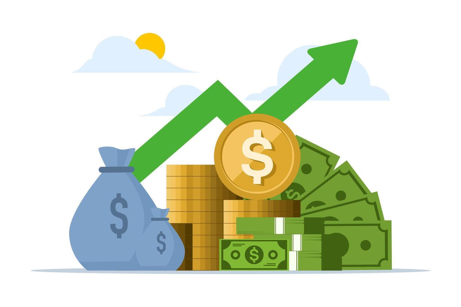 crescita i soldi investimento, uomo d'affari, passivo reddito concetto, investimento, crescita investimento e risparmio, passivo reddito metafora idea piatto vettore illustrazione su bianca sfondo.