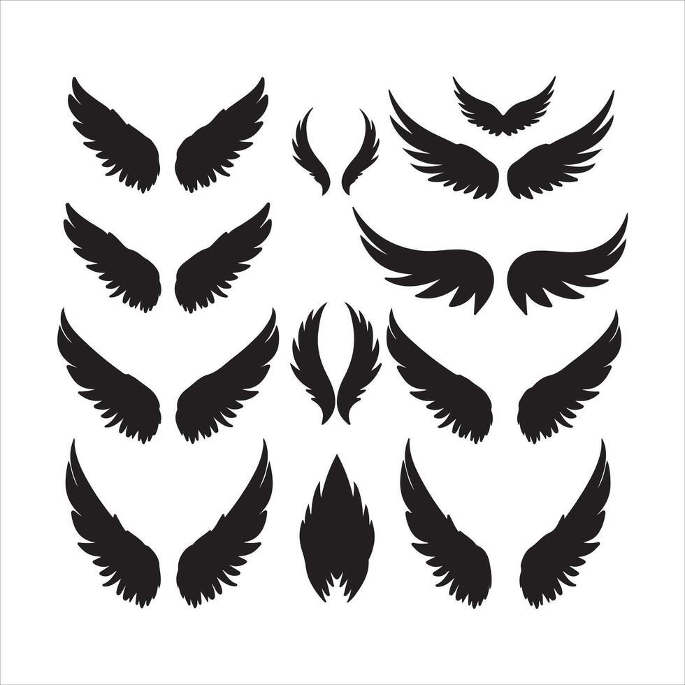 un' nero silhouette angelo o uccello ala impostato vettore