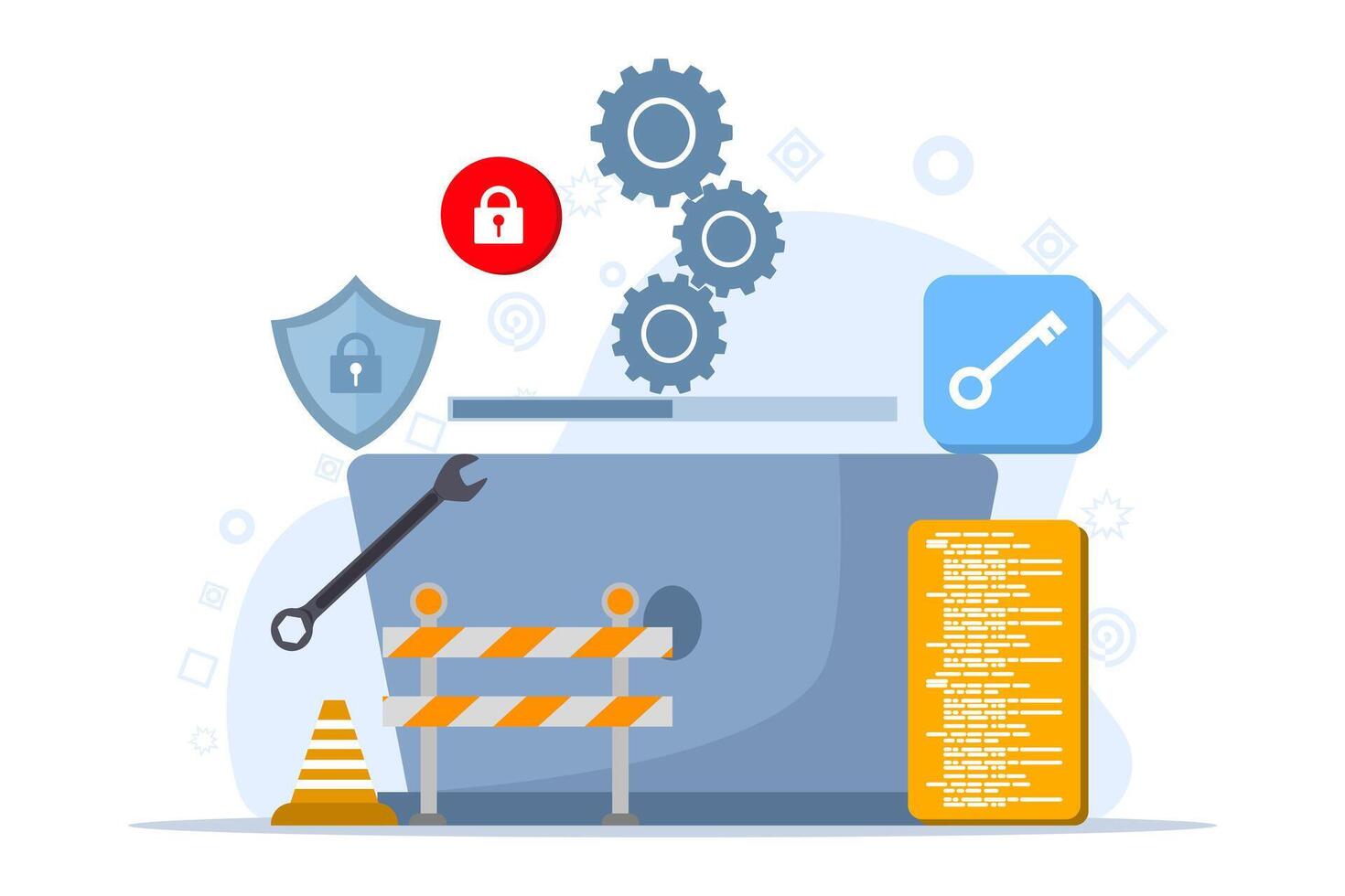 concetto di sistema Manutenzione, errori, fissaggio i problemi, dispositivo aggiornamenti, sistema aggiornamenti, operativo sistema aggiornamenti. Software sistema sotto Manutenzione, il processi di aggiornamento Software su un' computer. vettore