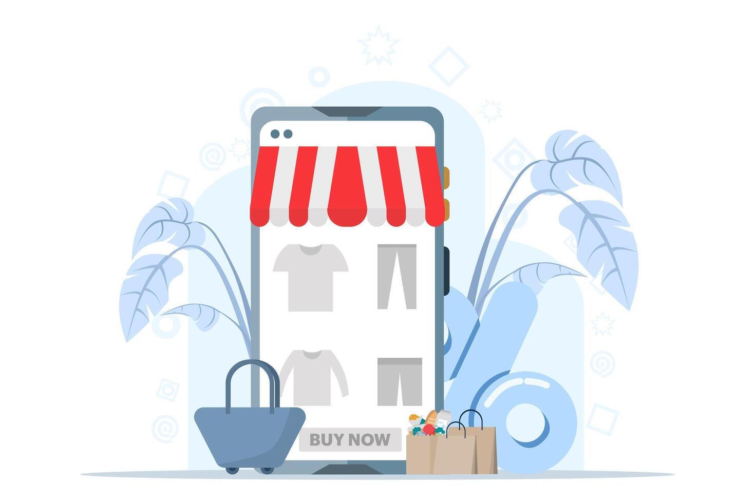 concetto di in linea acquisti, commercio elettronico, veloce saldi, sconto, senza soldi pagamento, digitale, persone fare in linea shopping transazioni, smartphone e shopping carte fare in linea acquisti. vettore