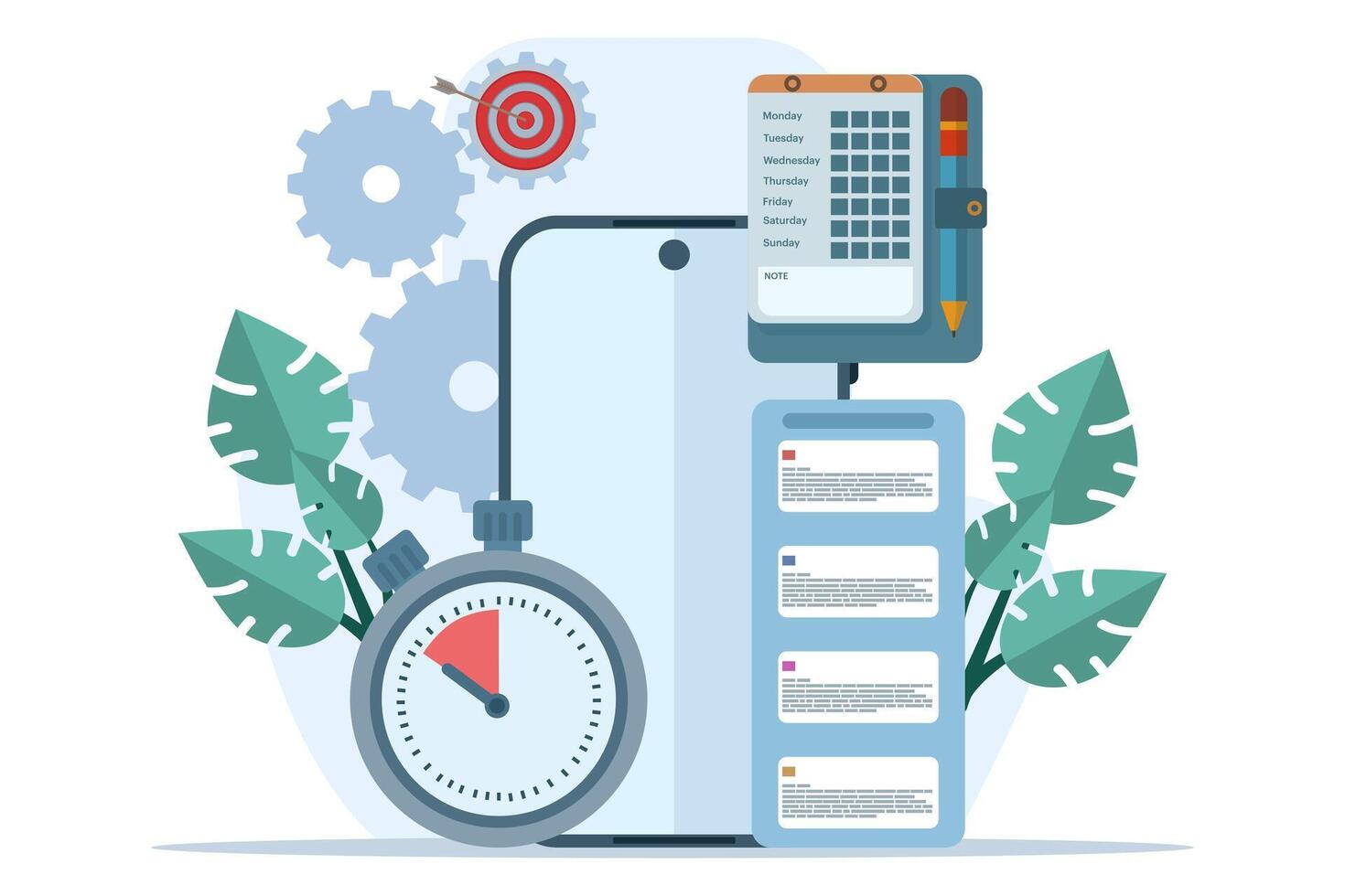 pianificazione concetto tempo gestione orario, Scadenza, pianificatore, pianificazione e organizzazione, Lavorando volta. tempo organizzazione efficienza. progetto squadra opera orario. bene attività commerciale processi. vettore. vettore