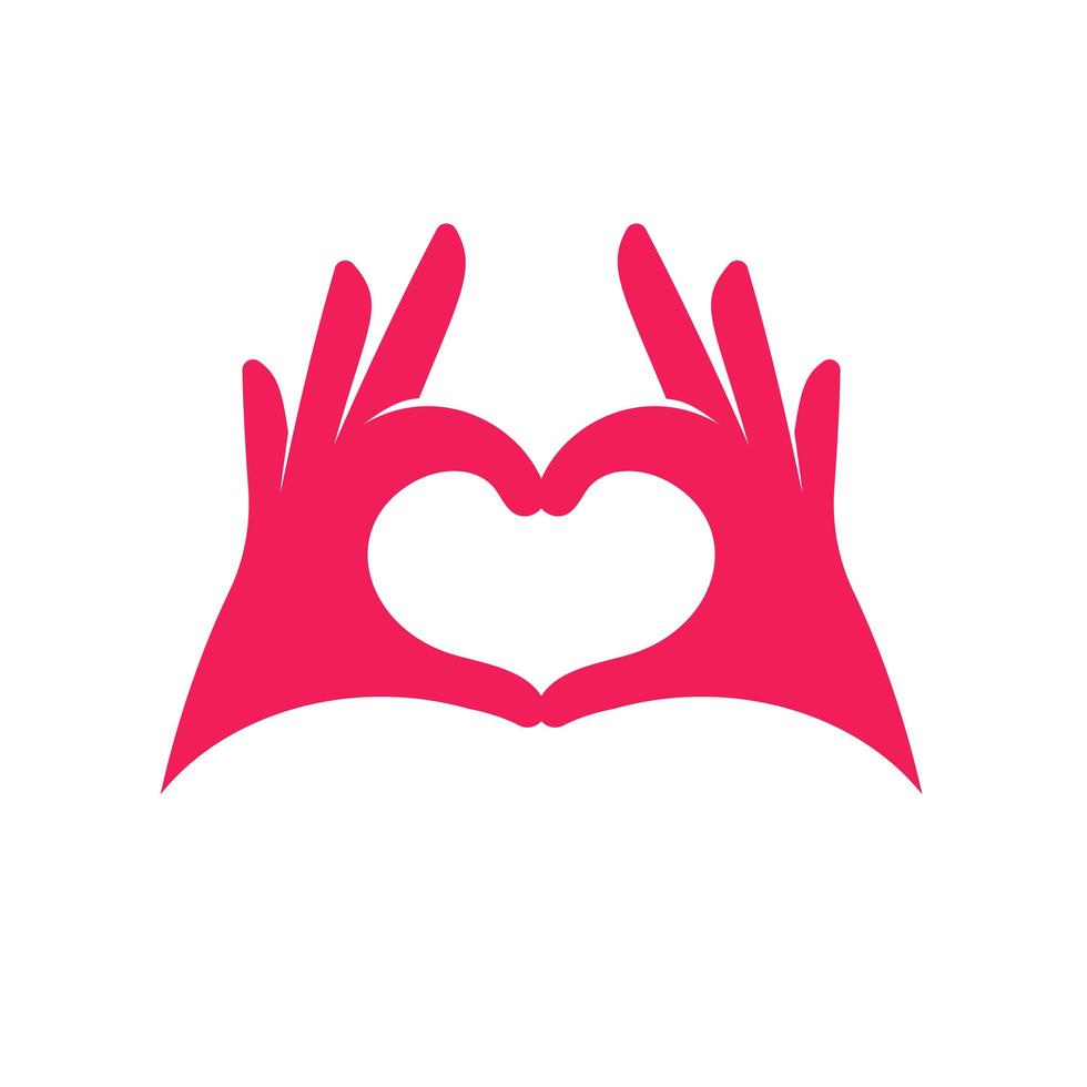 mani rosa a forma di icona del cuore, palme che mostrano il logo del cuore, simbolo di amore e relazioni romantiche, segno di riconoscimento dell'amore o apprezzamento attraverso il gesto. illustrazione vettoriale piatto isolato