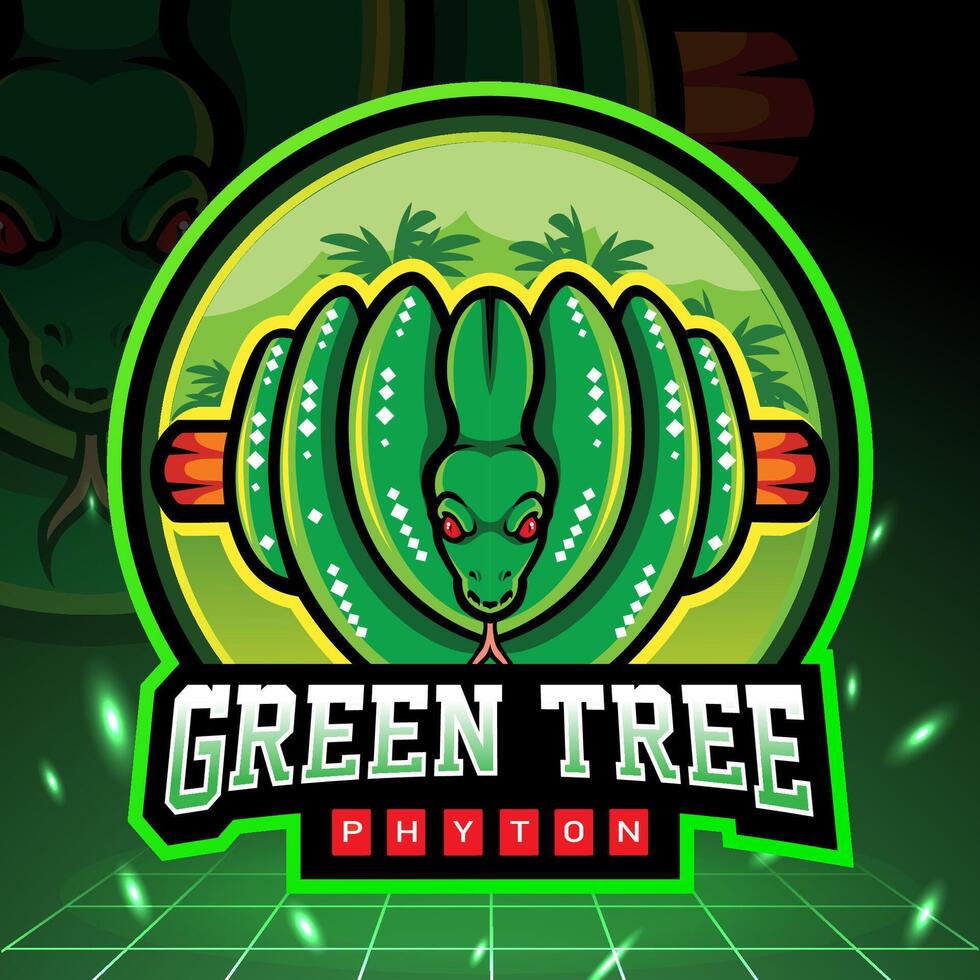 morelia viridis verde albero pitone mascotte. esport logo design vettore