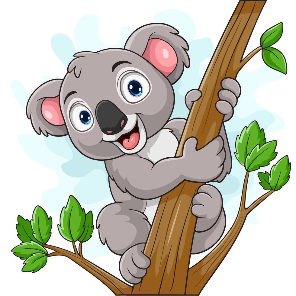 cartone animato koala su un ramo di albero vettore