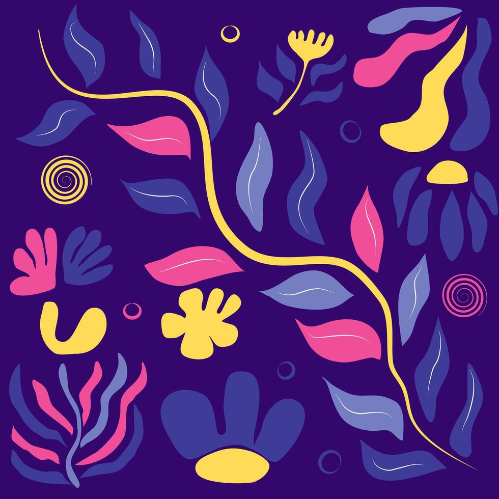mano disegnato moderno piatto astratto fiori su viola sfondo adatto per tessuto, tessile disegno, letto foglio, divano cuscino modello, Stazionario, involucro carta vettore