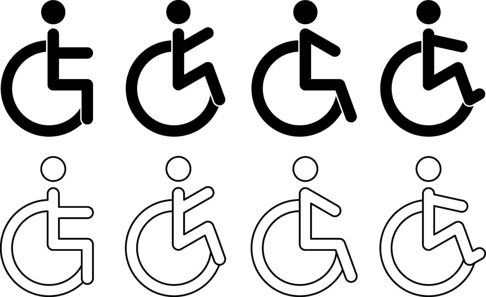 collezione di semplice sedia a rotelle icone, Disabilitato simboli. design per app, ragnatela, manifesto. modificabile isolato vettore. vettore