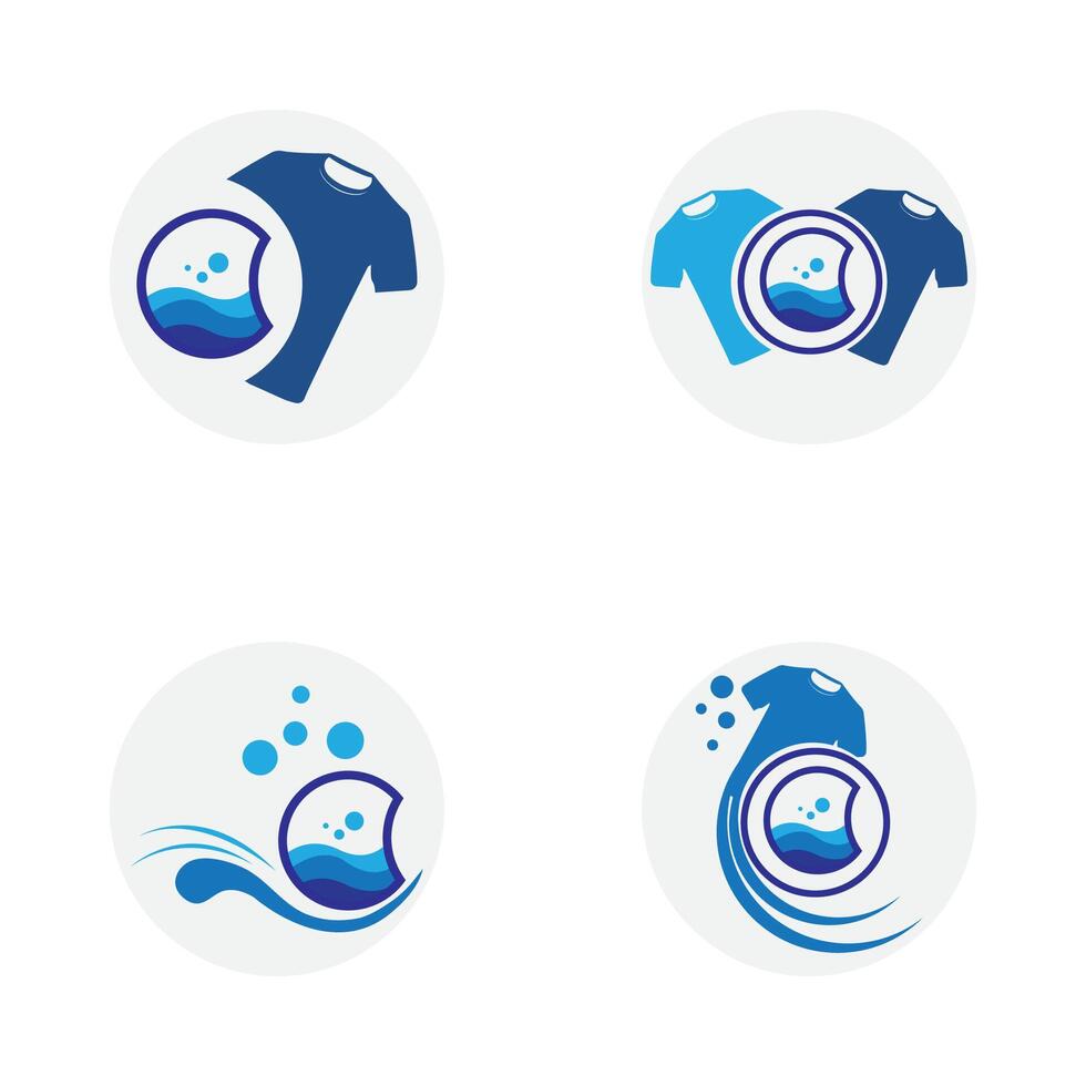 impostato di logo e simbolo design lavanderia icona lavaggio macchina con bolle per attività commerciale Abiti lavare pulisce moderno modello vettore