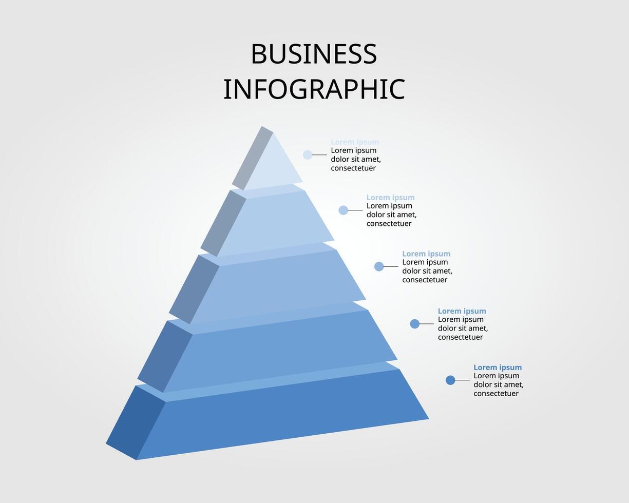 piramide grafico modello per Infografica per presentazione per 5 elemento vettore