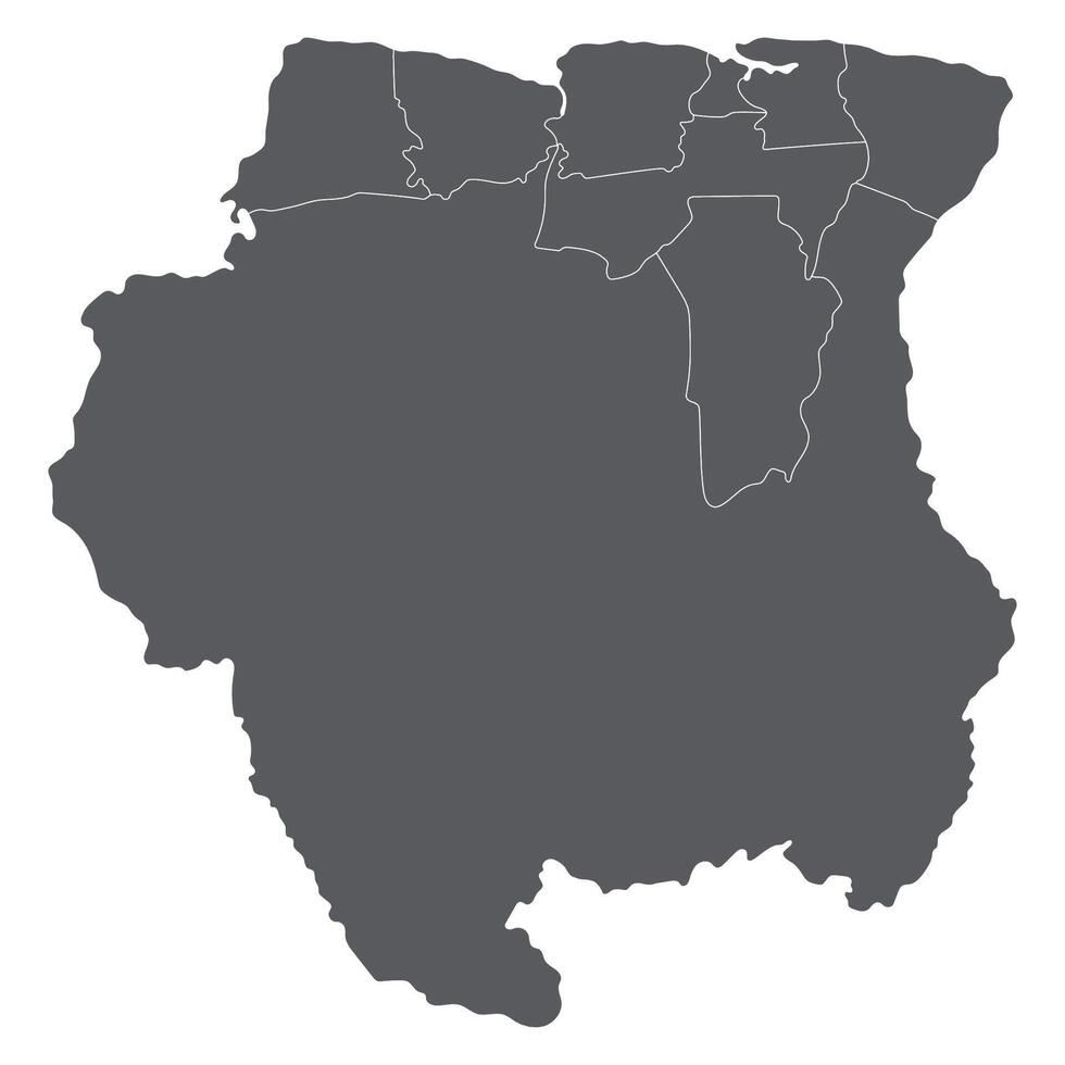 suriname carta geografica. carta geografica di suriname nel amministrativo province nel grigio colore vettore