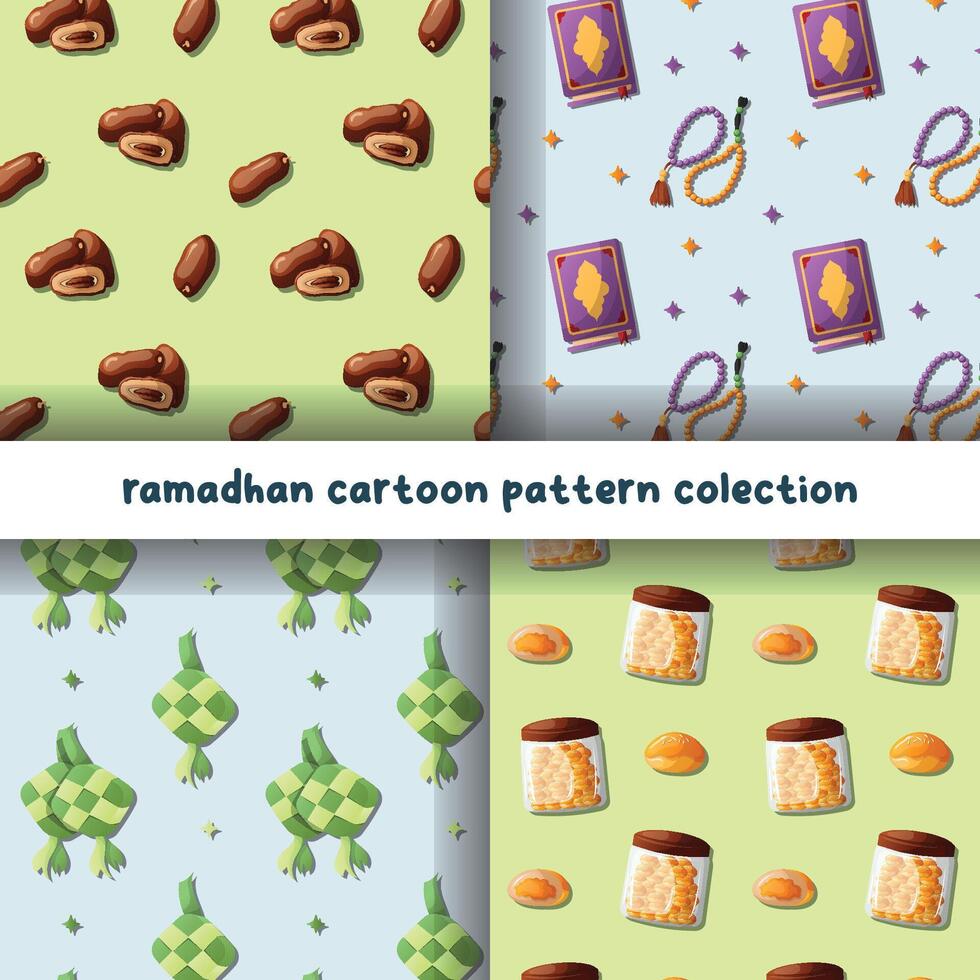 Ramadhan islamico cartone animato modello illustrazione impostato vettore