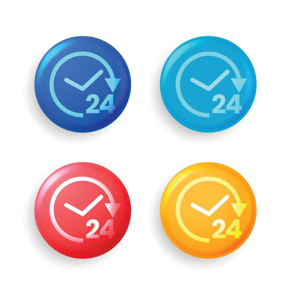 24 ora servizio simboli o pulsanti nel quattro colori vettore