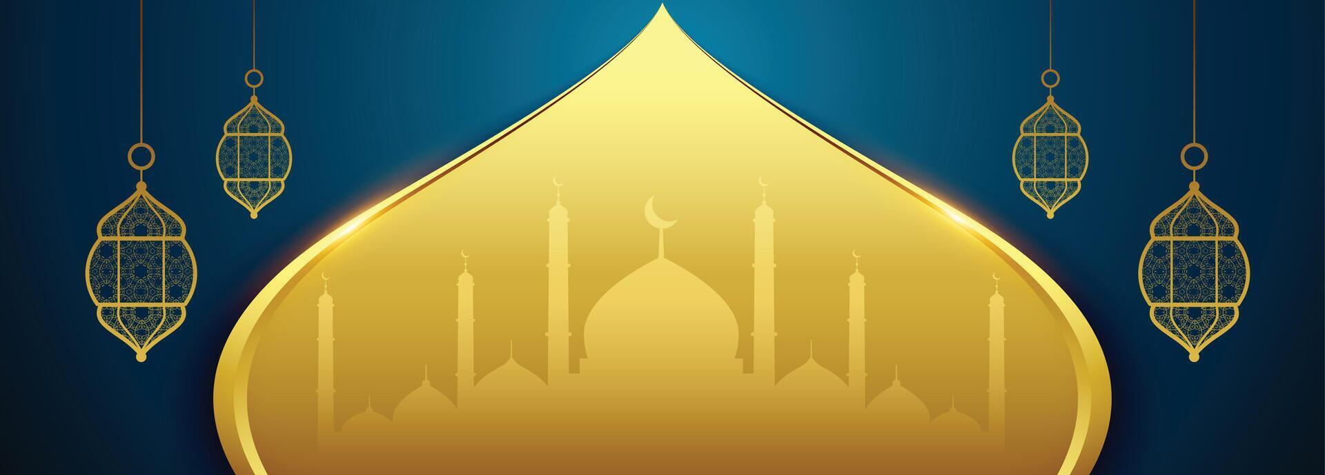 islamico eid Festival bandiera nel d'oro colore vettore