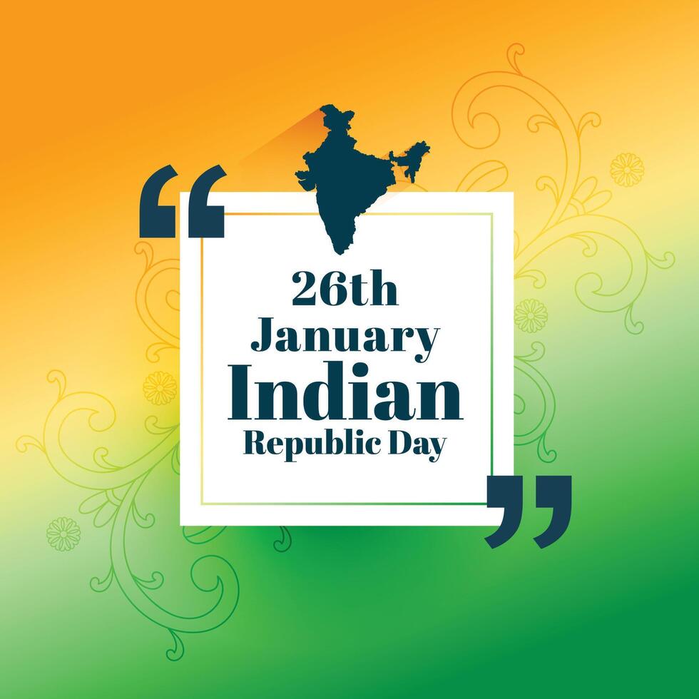 26th gennaio repubblica giorno auguri carta con indiano carta geografica silhouette vettore