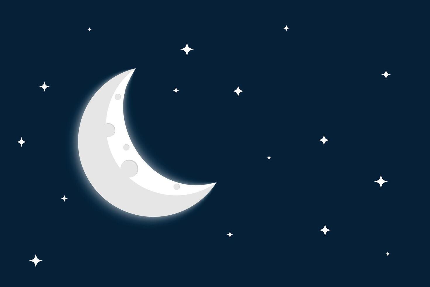 mezzaluna Luna e stelle su chiaro cielo sfondo vettore
