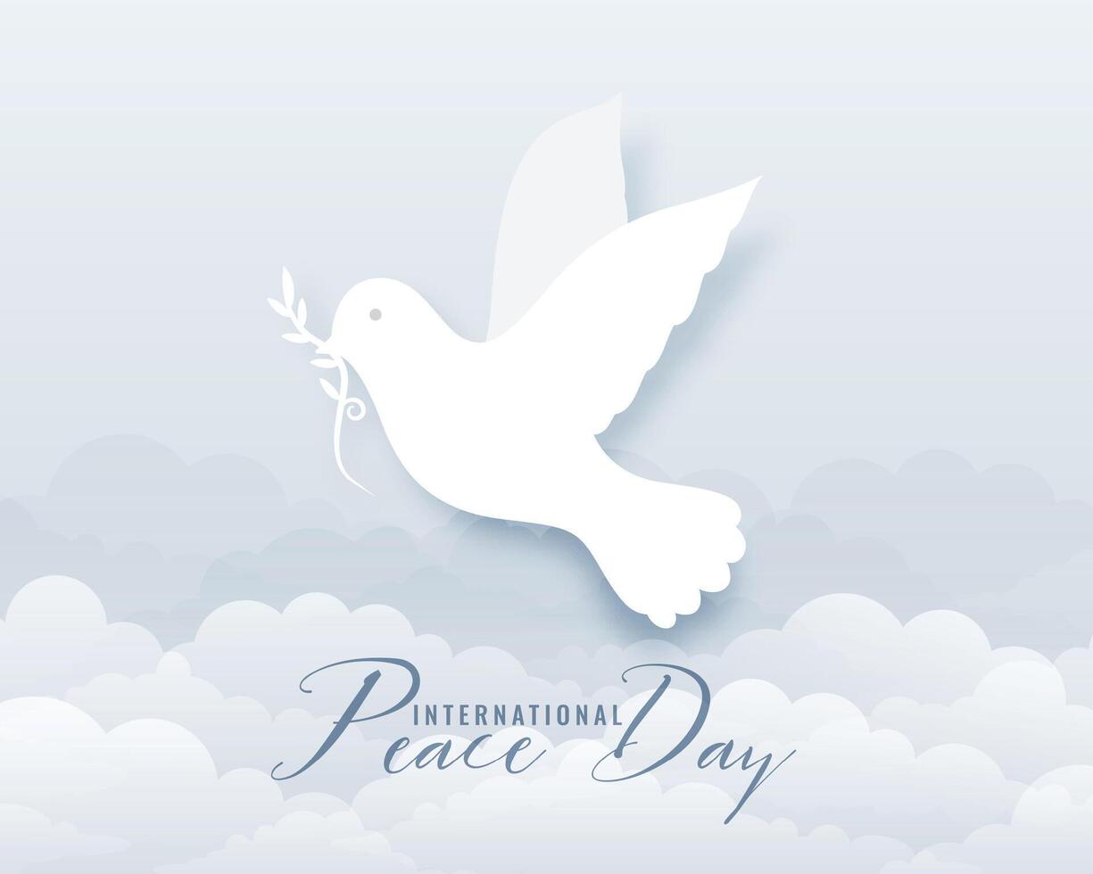 internazionale giorno di pace sfondo con cielo e volante Piccione design vettore illustrazione
