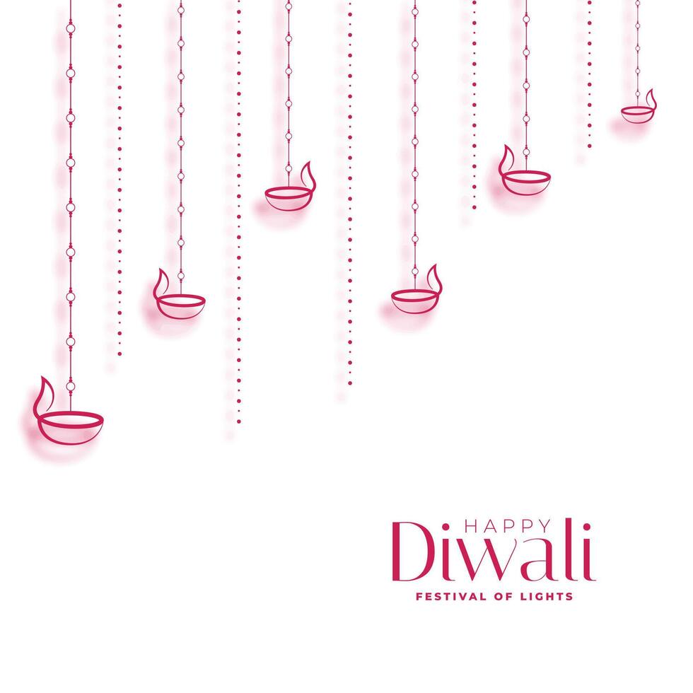 contento Diwali decorativo diya su bianca sfondo design vettore