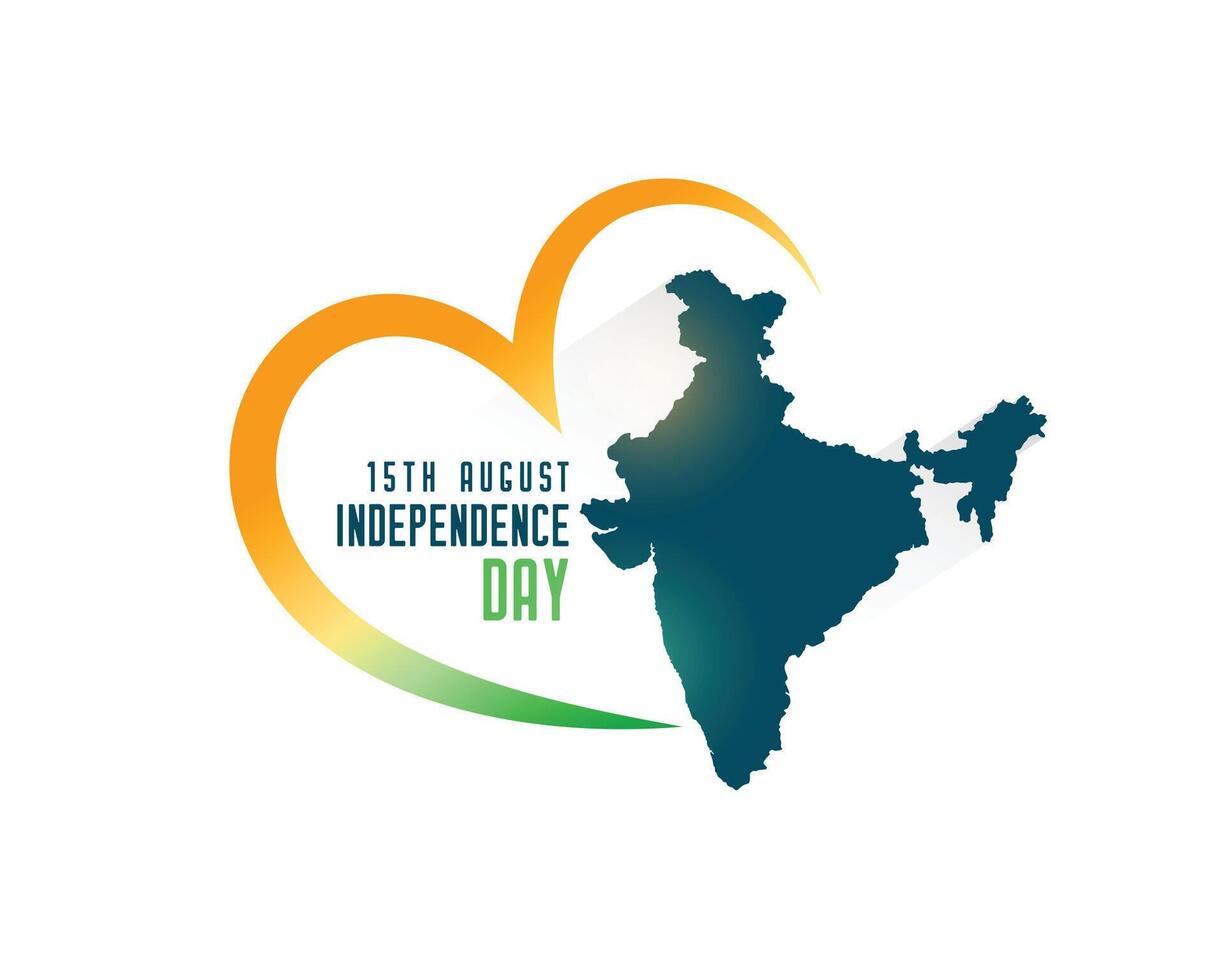 indipendenza giorno tricolore cuore con India carta geografica sfondo vettore
