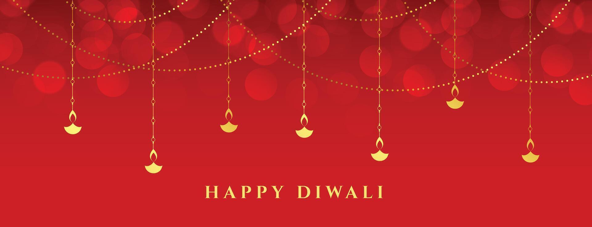 contento Diwali occasione brillante bandiera con lanterna design vettore