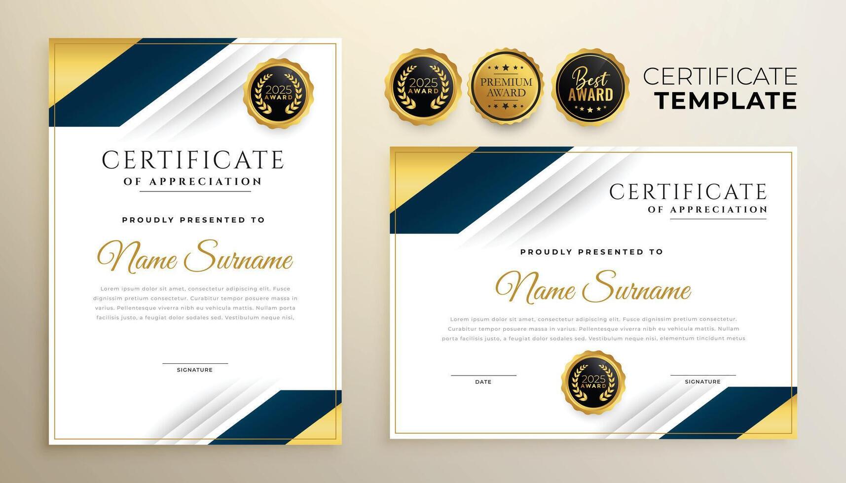 elegante certificato modello nel d'oro premio colore vettore