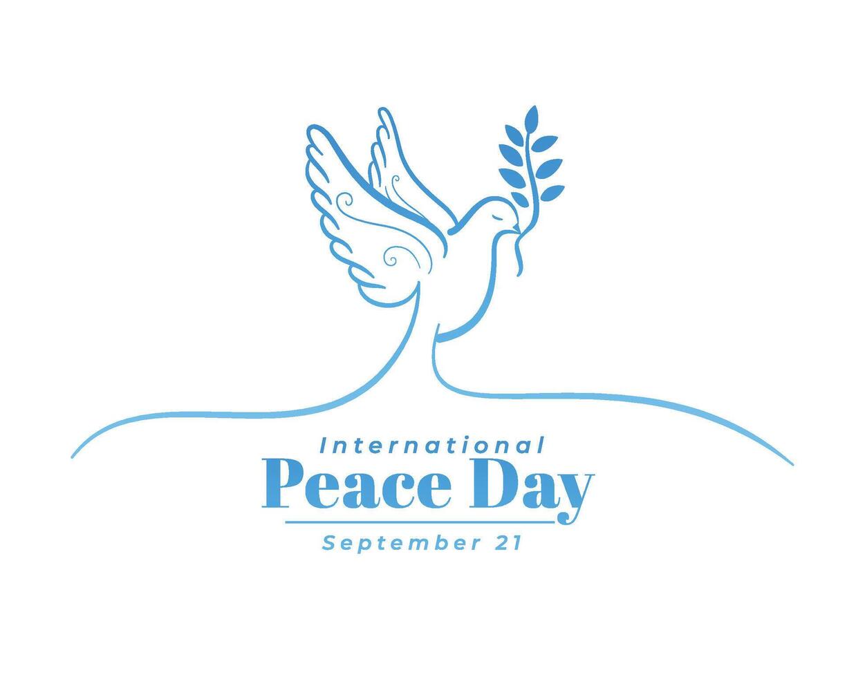 minimo internazionale pace giorno saluto bandiera con uccello oliva design vettore illustrazione