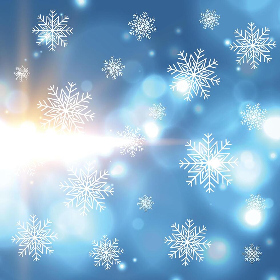 bellissimo Natale inverno i fiocchi di neve e bokeh luci sfondo vettore