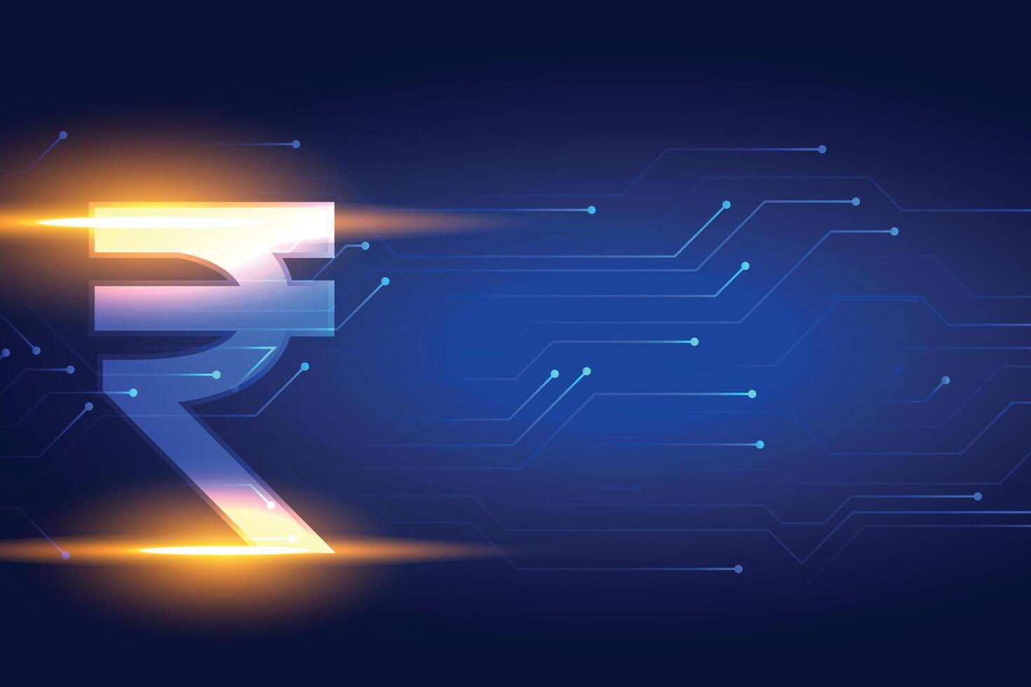 brillante indiano rupia digitale moneta sfondo con circuito Linee vettore