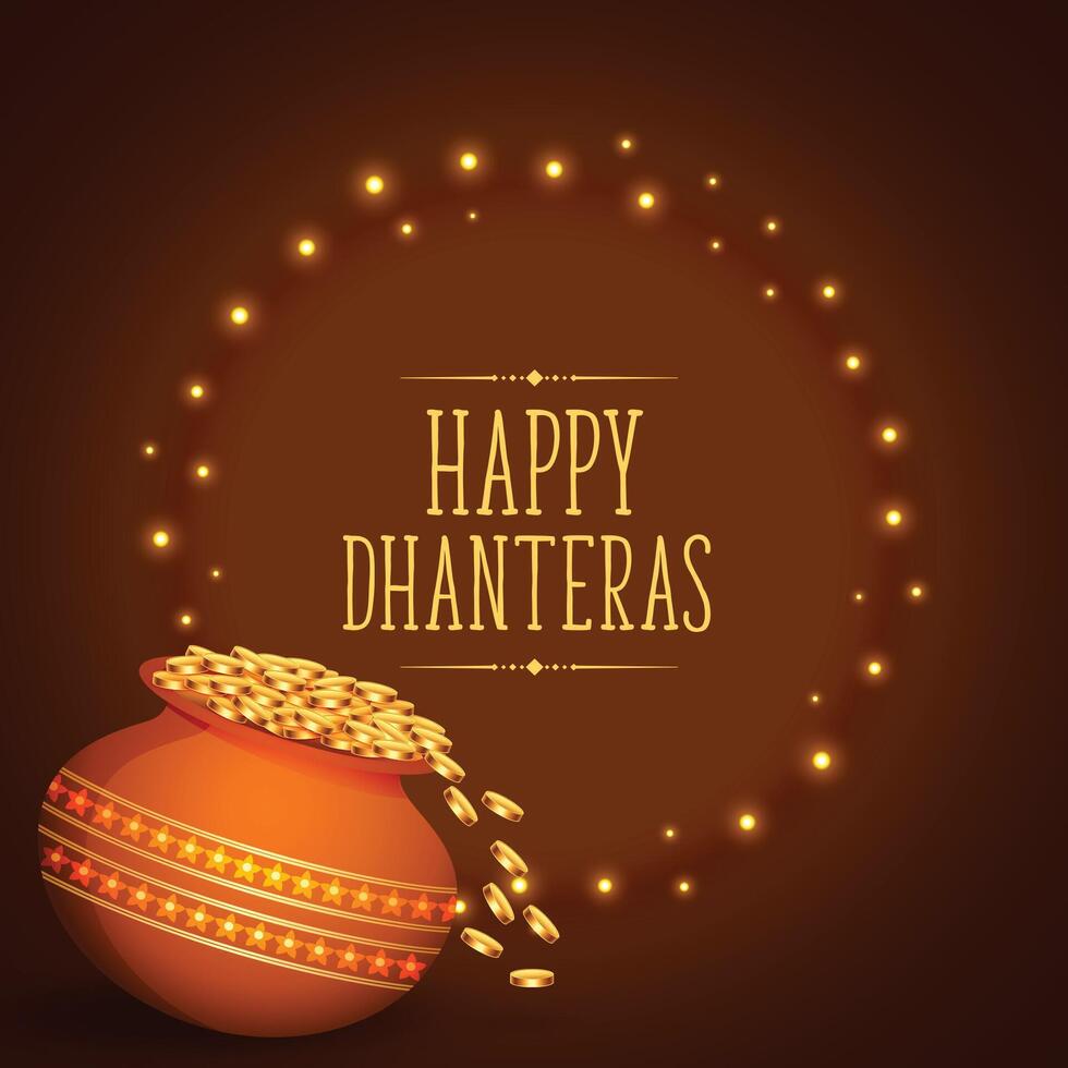 tradizionale shubh dhanteras saluto sfondo con d'oro pentola vettore